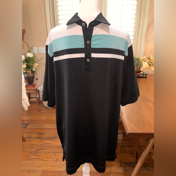 FootJoy Other - FOOTJOY Black Striped Poly Stretch Polo GOLF Shirt Mens Large.